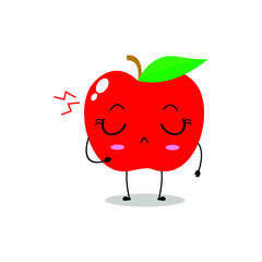Vector illustration of a flat red apple character with cute cranky expression isolated on white background, collection of simple minimal style, fresh fruit for mascot, emoticon