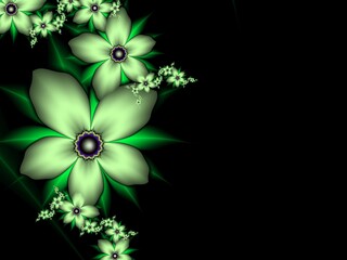 Original fractal image with green  flowers. Template with place for inserting your text. Fractal art as background...