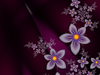 Fractal image with flowers on dark background.Template with place for inserting your text.Multicolor flowers. Fractal art as background.