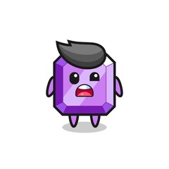 the shocked face of the cute purple gemstone mascot