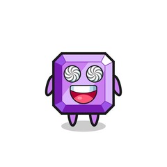 cute purple gemstone character with hypnotized eyes