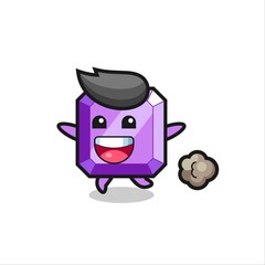 the happy purple gemstone cartoon with running pose