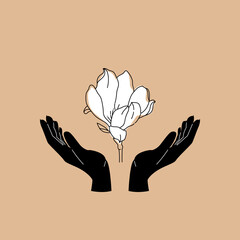 Hands with magnolia flower print for massage or yoga. Vector stock illustration © Polina