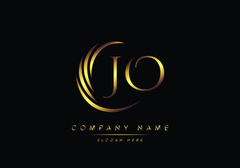 alphabet letters JO monogram logo, gold color elegant classical