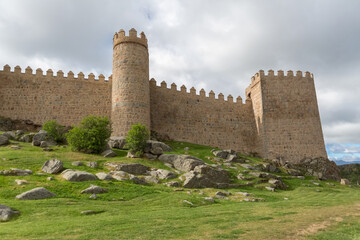 Fototapeta na wymiar Amazing view of Avila city Walls & fortress, full around view at the medieval historic city