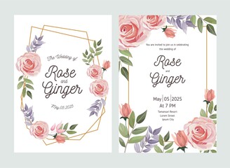 set of wedding card collection with pink and lilac floral theme