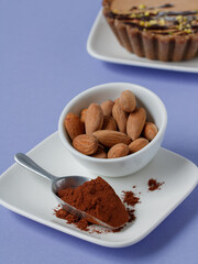 Almonds and cocoa, ingredients for tartlets for