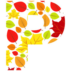 Fototapeta premium Vector letter P from autumn leaves. Illustration on the subject of the alphabet.