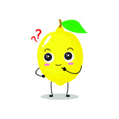 Vector illustration of a flat lemon character with cute curious expression isolated on white background, collection of simple minimal style, fresh fruit for mascot, emoticon