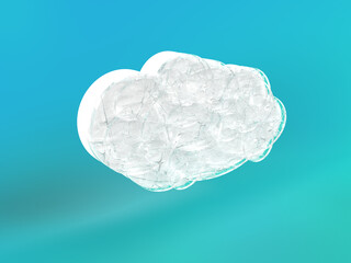 3D rendered cloud with dynamic blue background and light reflections on the ground. Illustration of a cloud for abstract visualization of data and cyberspace. 