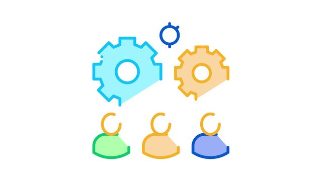 Teamwork Gear Icon Animation. color Teamwork Gear animated icon on white background