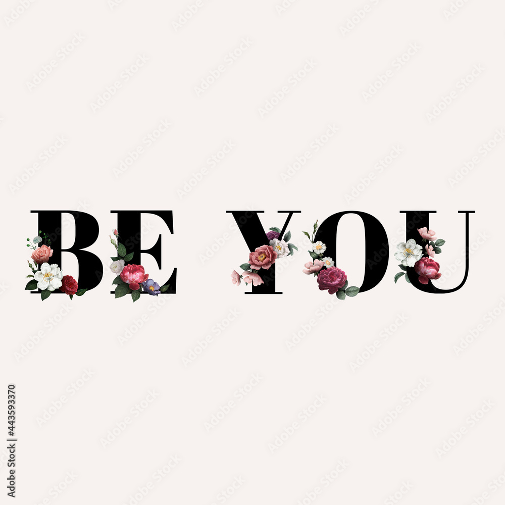 Sticker floral be you word typography on a beige background