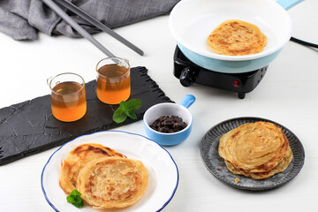 Roti maryam or Maryam bread with a sweet taste, eaten with Chocolate, Delicious for breakfasting