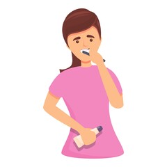 Girl clean teeth icon cartoon vector. Woman brush tooth. Health teeth