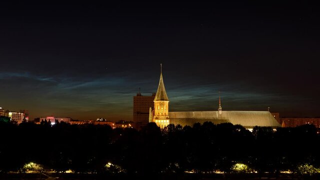 The Cathedral of Kaliningrad on the background of the silver clouds in the night