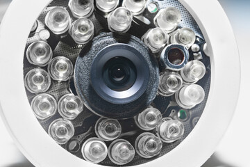 close-up surveillance camera with infrared LEDs.