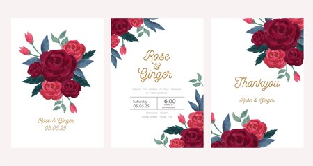 set of watercolor flower wedding invitation card template