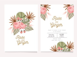 Wedding invitation card template set with floral decoration