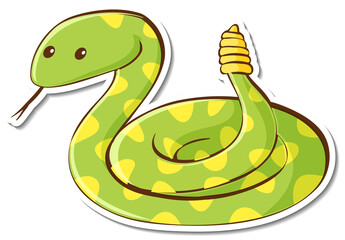 Naklejka premium Cartoon character of green rattle snake sticker