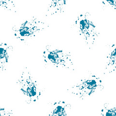Abstract seamless pattern with blue spots of paint on a white background. Use in textiles, clothing, fabric, wallpaper, design, baby backgrounds, wrapping paper. Vector.