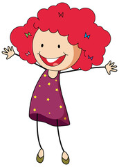 A girl cartoon character in doodle style isolated