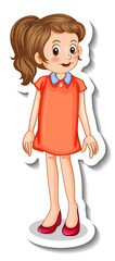 Sticker template with a teenager girl cartoon character isolated