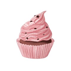 pink cupcake with chocolate stars