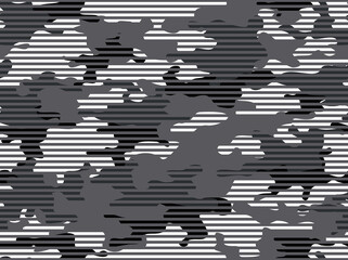 Camouflage seamless pattern from lines. Military texture. Abstract camo. Print on fabric and clothing. Vector illustration