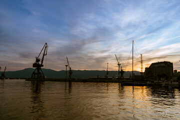 Fototapeta na wymiar Port of Rijeka, Croatia dramatic sunset view