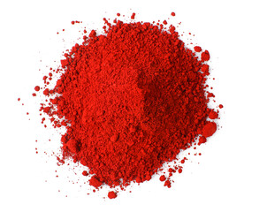 top view pile of red powder isolated on white background