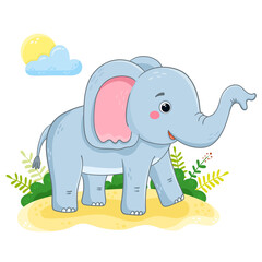 Obraz na płótnie Canvas Cute elephant in cartoon style. African animal vector illustration.