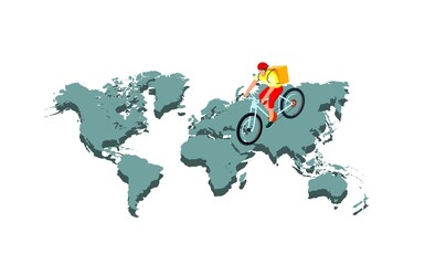 Bicycle courier delivering food, isolated on white vector