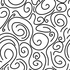 black and white hand drawn smooth circular brush stroke seamless pattern. vector illustration for background, bed linen fabric wrapping paper scrapbooking.