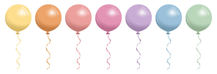 Sieben Runde Luftballons Retrofarben