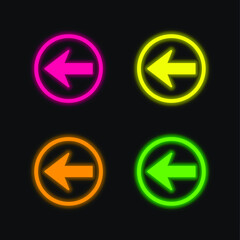 Back Navigational Arrow Button Pointing To Left four color glowing neon vector icon