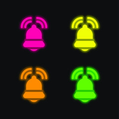 Bell four color glowing neon vector icon