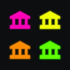 Bank four color glowing neon vector icon