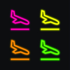 Arrival four color glowing neon vector icon