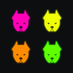 Angry Dog four color glowing neon vector icon