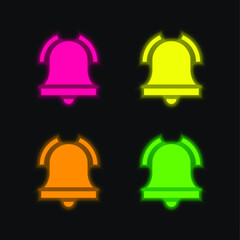 Alarm Bell four color glowing neon vector icon