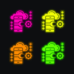 Application four color glowing neon vector icon