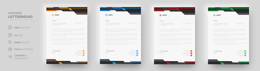 corporate modern luxury letterhead design template with yellow, blue, green and red color. creative modern letter head design template for your project. letterhead, letter head, luxury letterhead.