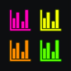 Bar Chart four color glowing neon vector icon