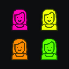 Obraz premium Aunt four color glowing neon vector icon