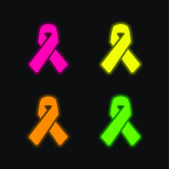 Awareness Ribbon four color glowing neon vector icon