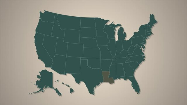 State of Louisiana map reveals from the USA map silhouette animation