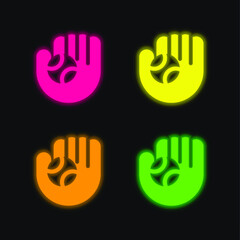 Baseball Glove four color glowing neon vector icon
