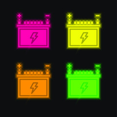 Battery four color glowing neon vector icon