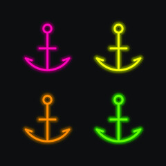 Anchor four color glowing neon vector icon