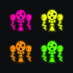 Balloons four color glowing neon vector icon